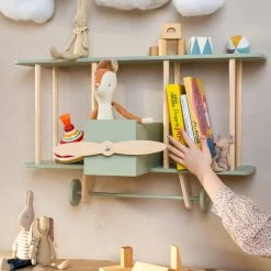UP WARSAW Warsaw Airplane Wooden Shelf - Sage Green Shelving