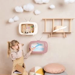 Shelving Up Warsaw Kids TV Wooden Shelf - Dusty Pink