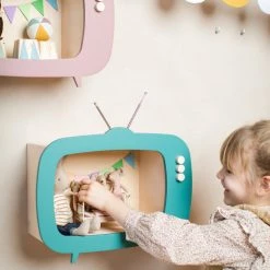 Up Warsaw Kids TV Wooden Shelf - Ocean Green