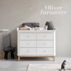 Josh & Jenna Oliver Furniture Nursery 6 Drawer Dresser (with Changer Top) - White/Oak