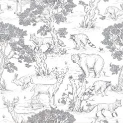 Dekornik Kids Wallpaper Woodland Animals - White Wallpaper