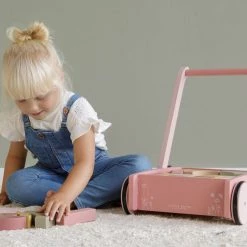 Little Dutch Wooden Baby Walker With Blocks - Pink Wooden Toys