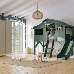 Mathy By Bols Treehouse Childs Single Bed + Slide & Platform - Colour Lacquer (20+ Colours) Kids Beds